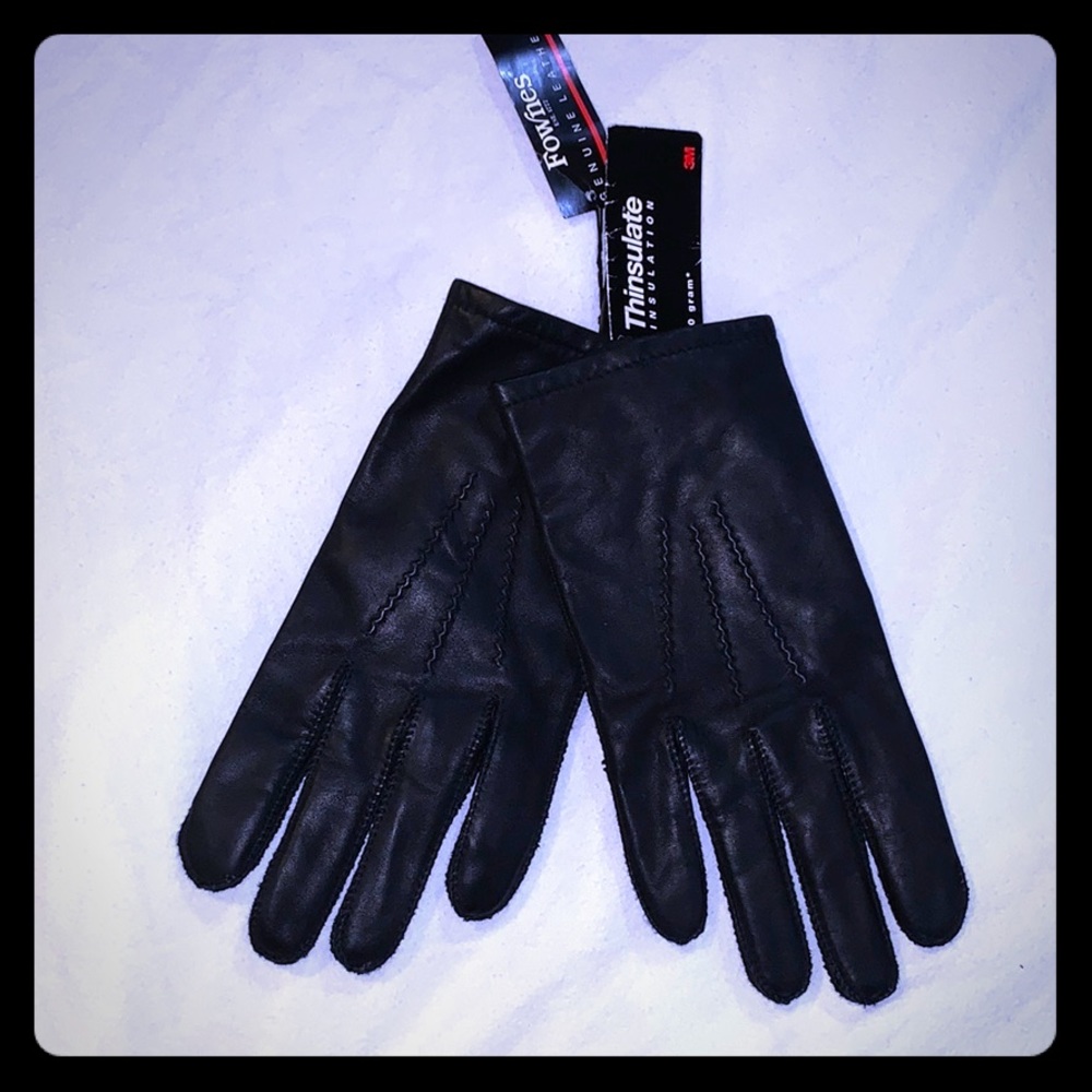 3M Thinsulate Fownes Black Leather Gloves NWT